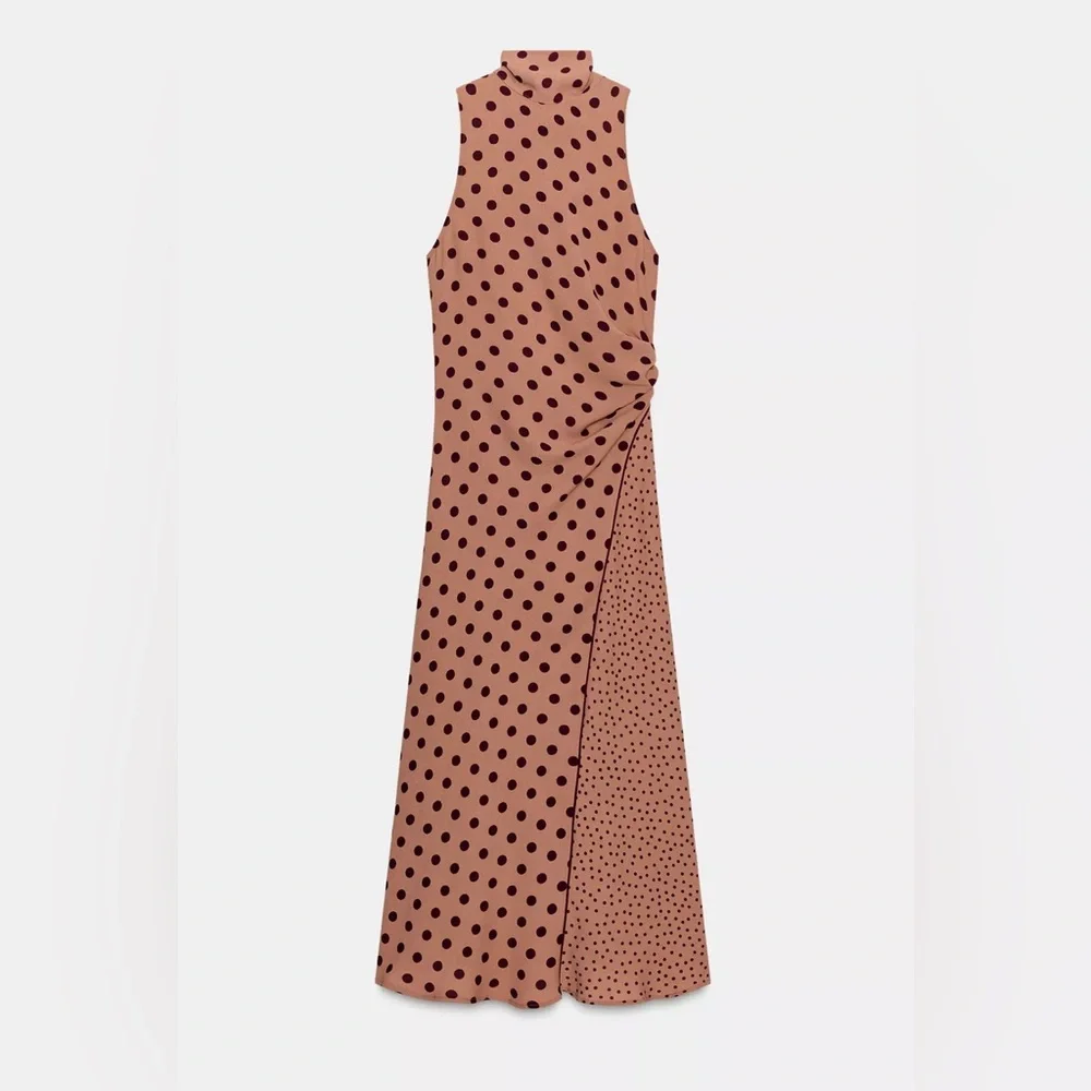 NWT ZARA TIED POLKA DOT MIDI DRESS - Picture 3 of 8